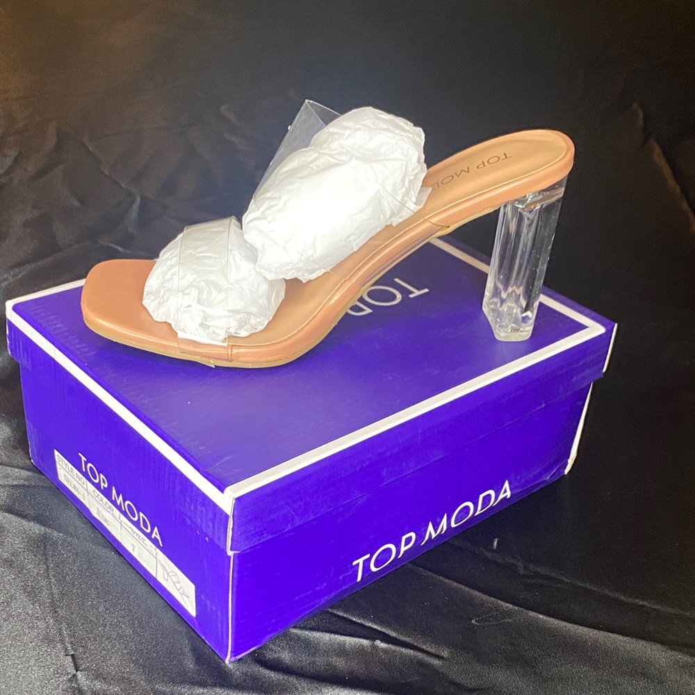 TOP Moda Clear Heel Tan Sandals